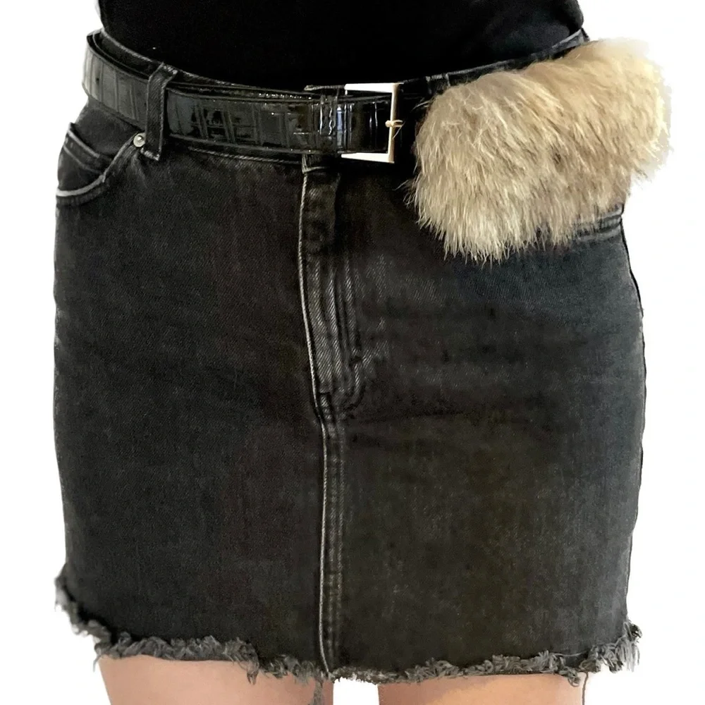 Fur Coyote Belt Purse Coin Purse Mini Wallet Leather Black Handmade USA